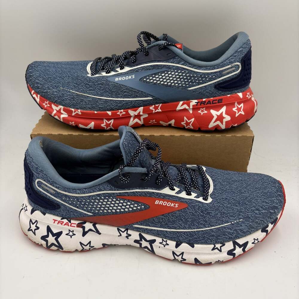Brooks Trace Mens Size 11 Navy Blue Red Stars Running Athletic Shoes - Picture 2 of 7